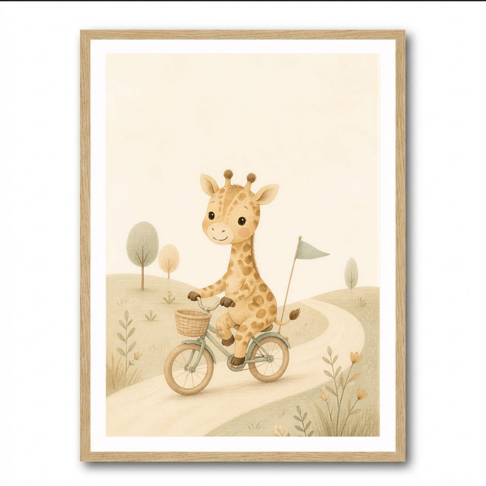 Giraffe Cyclist Childrens Wall Art Print