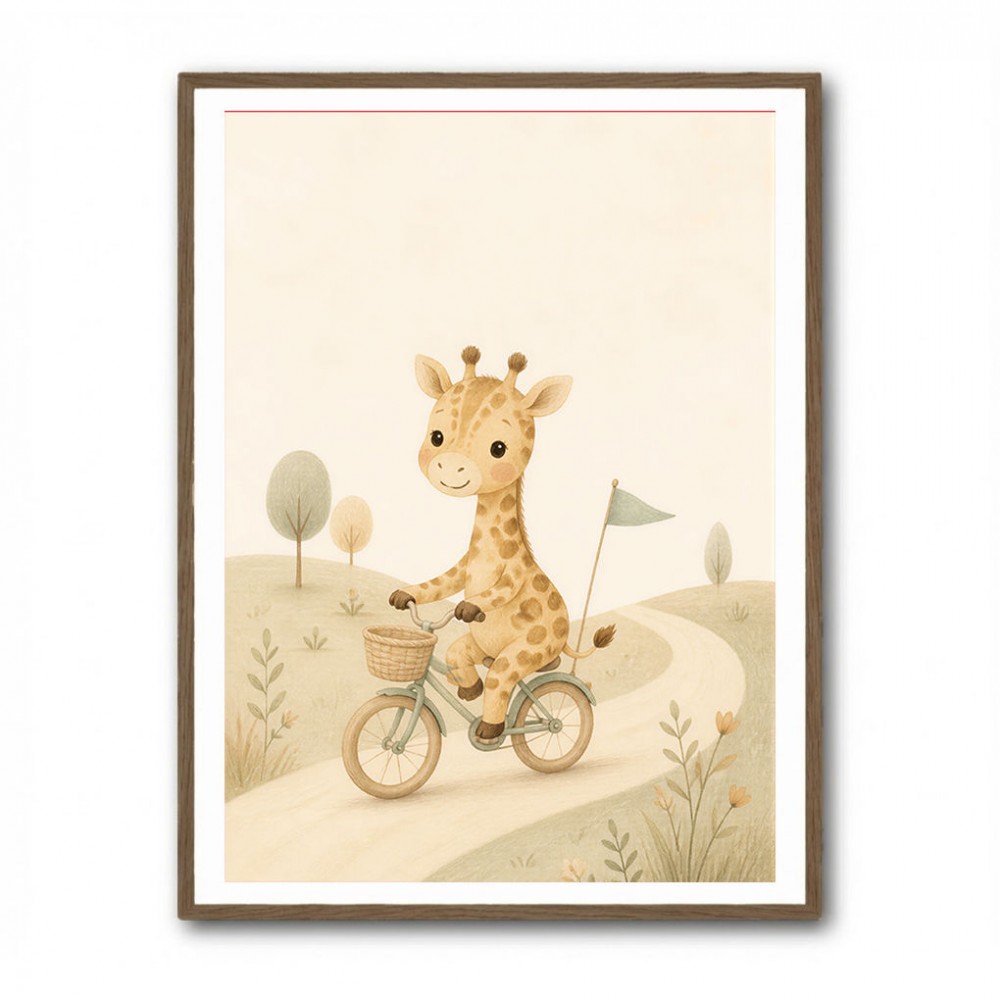Giraffe Cyclist Childrens Wall Art Print