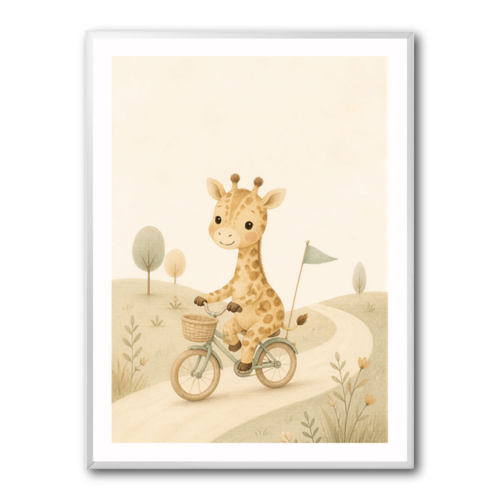 Giraffe Cyclist Childrens Wall Art Print