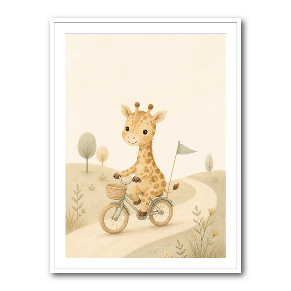 Giraffe Cyclist Childrens Wall Art Print