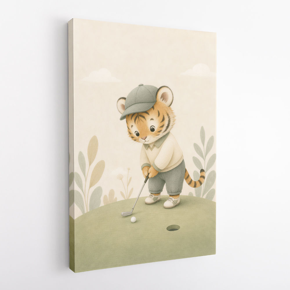 Golfing Tiger Childrens Wall Art Print