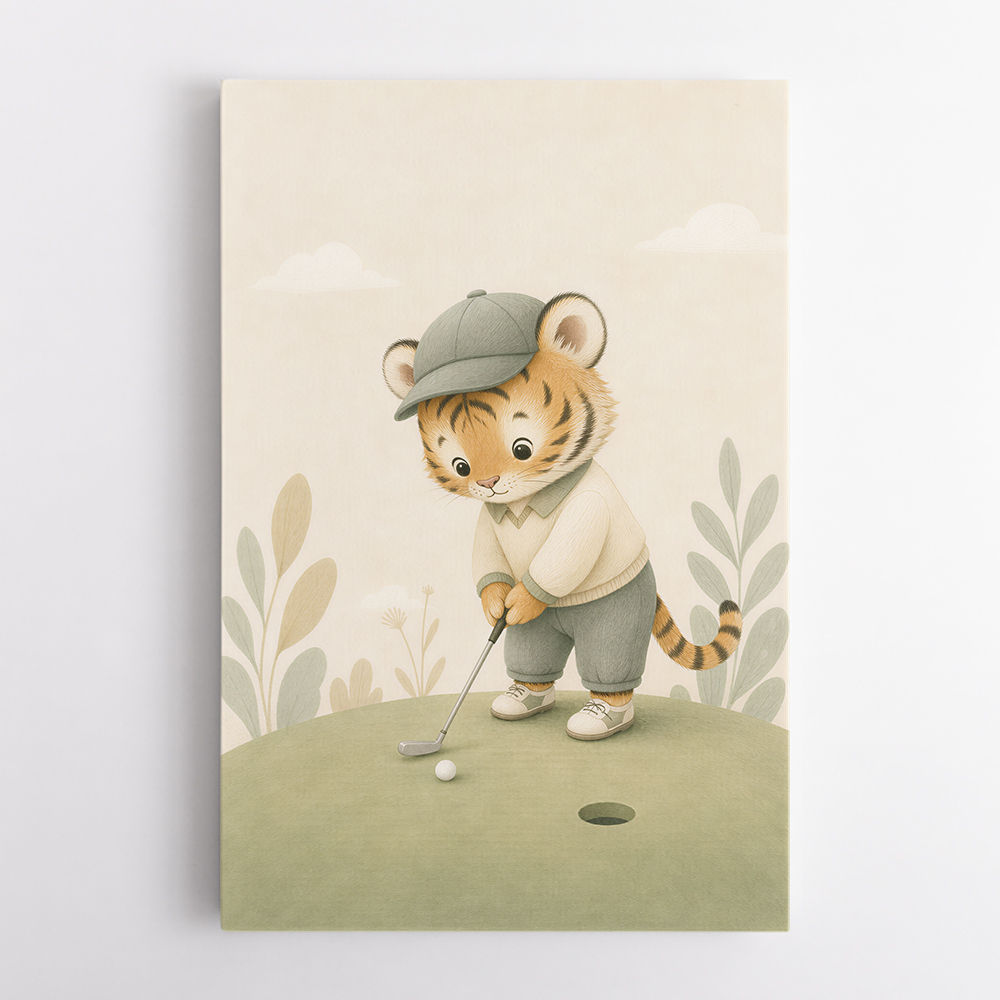 Golfing Tiger Childrens Wall Art Print