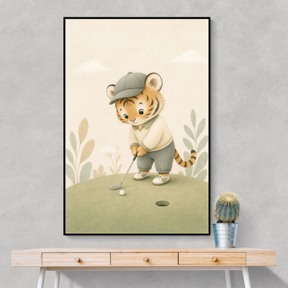Golfing Tiger Childrens Wall Art Print