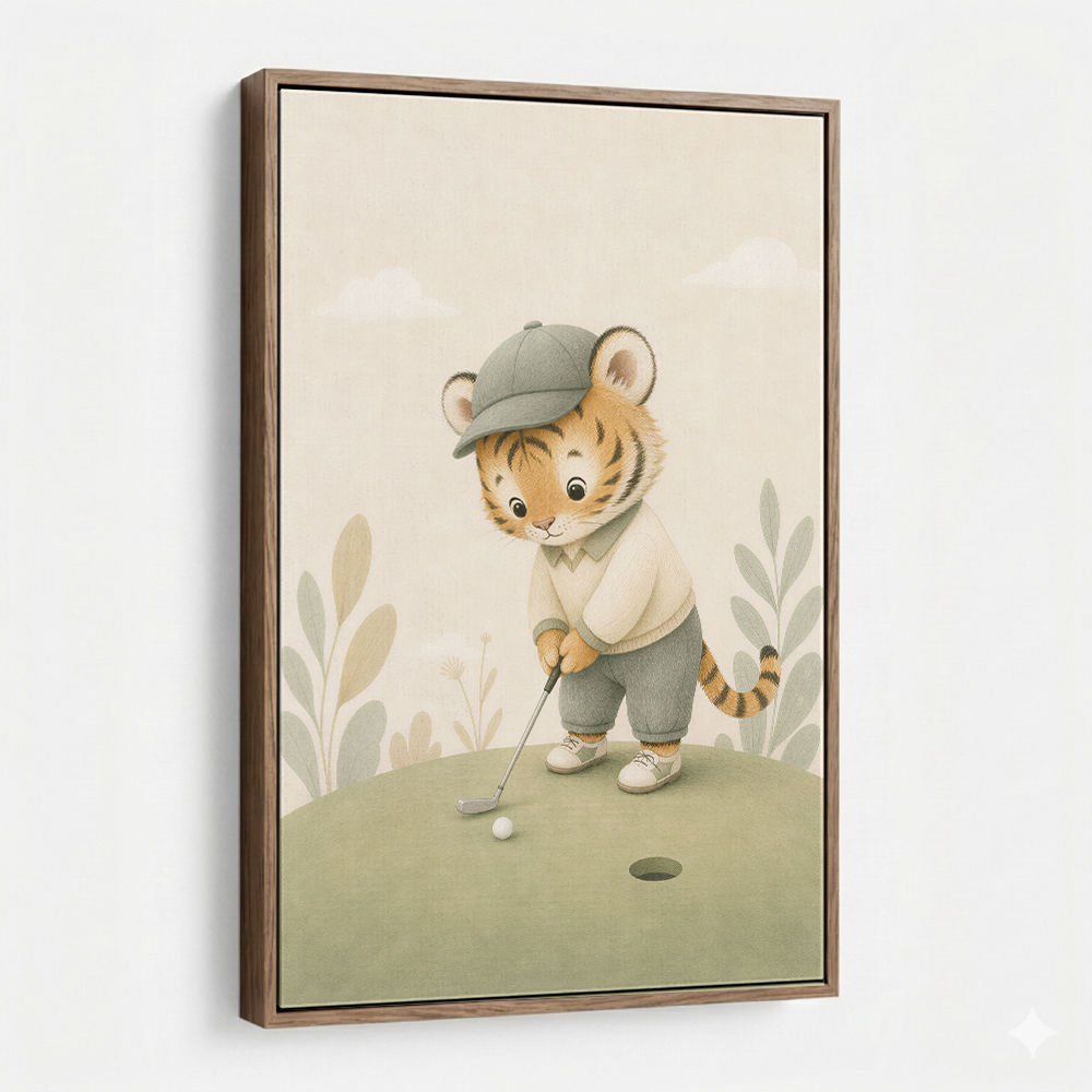 Golfing Tiger Childrens Wall Art Print