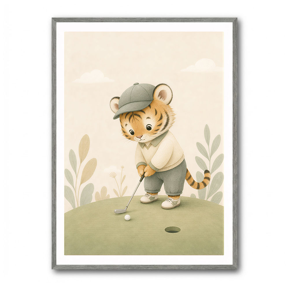 Golfing Tiger Childrens Wall Art Print