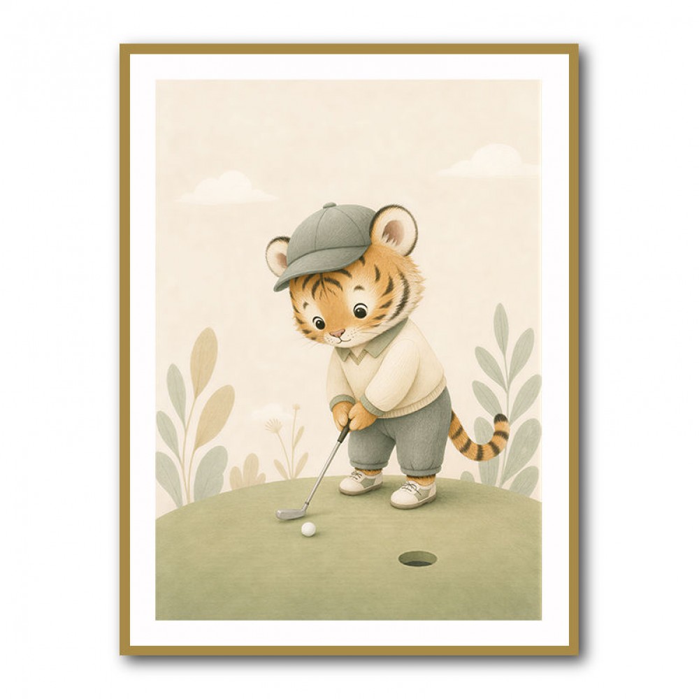 Golfing Tiger Childrens Wall Art Print