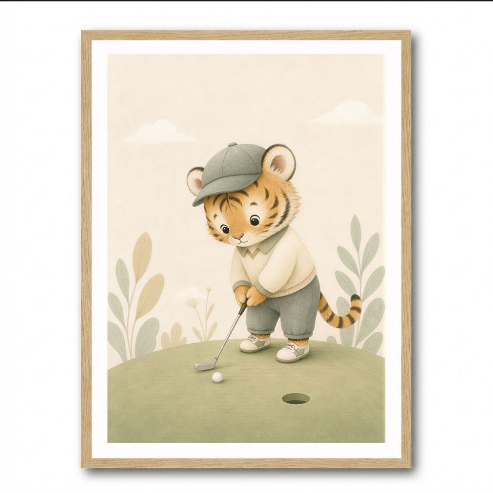 Golfing Tiger Childrens Wall Art Print