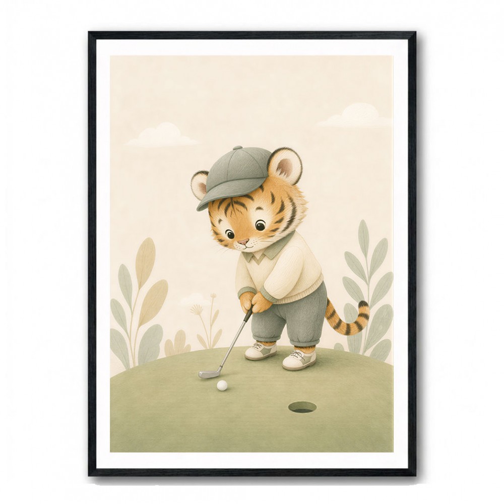 Golfing Tiger Childrens Wall Art Print