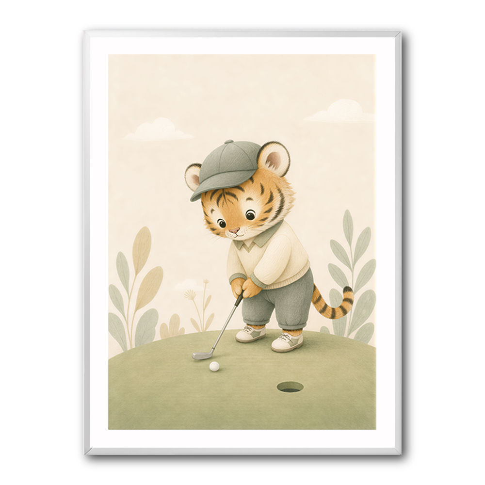 Golfing Tiger Childrens Wall Art Print