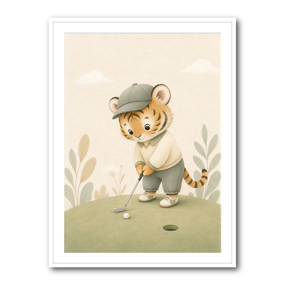 Golfing Tiger Childrens Wall Art Print
