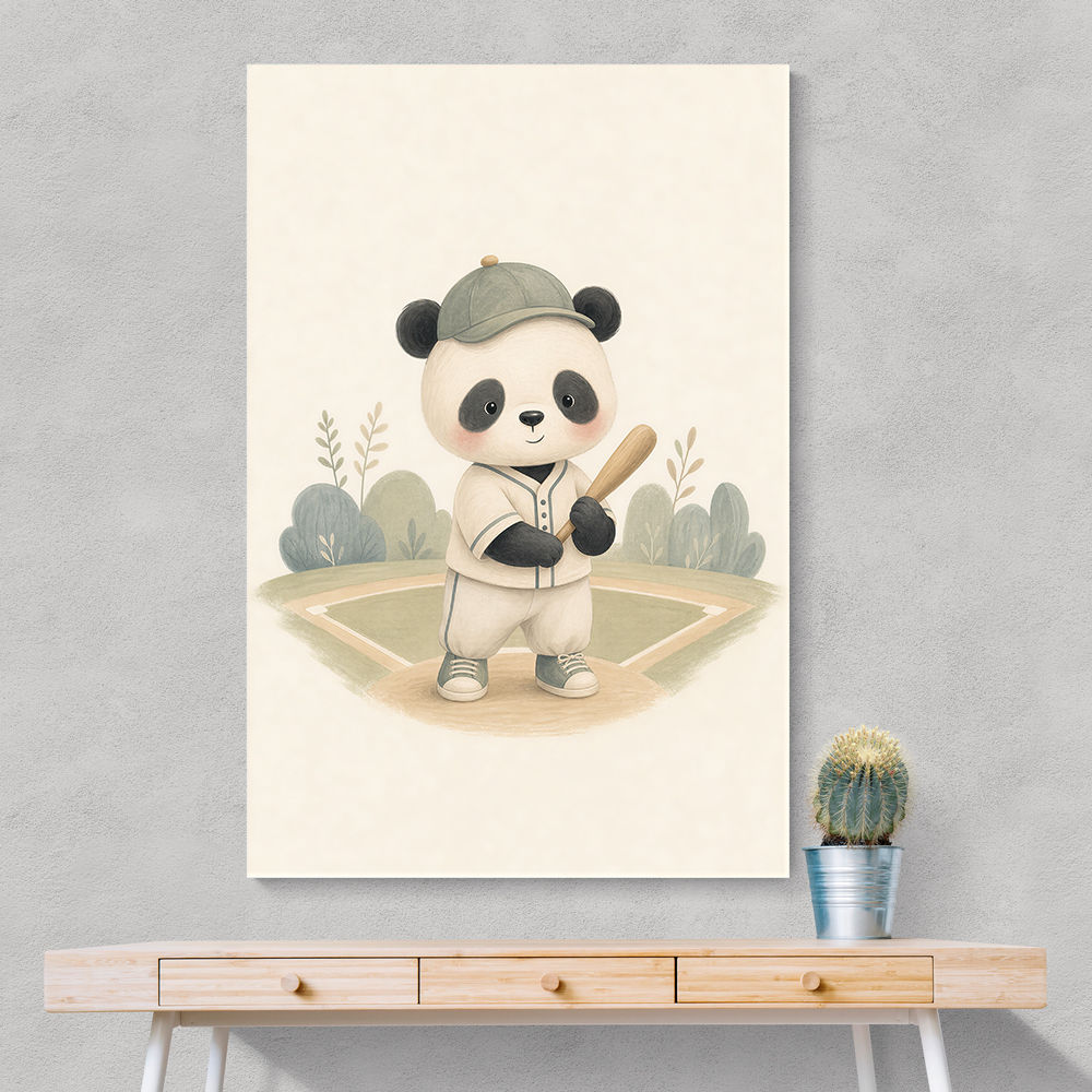 Panda Baseball Childrens Wall Art Print