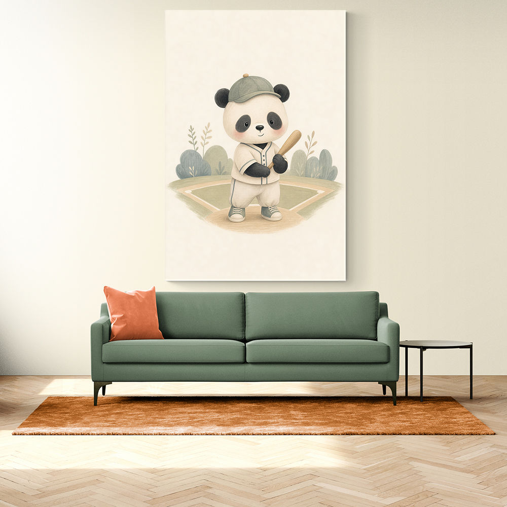 Panda Baseball Childrens Wall Art Print