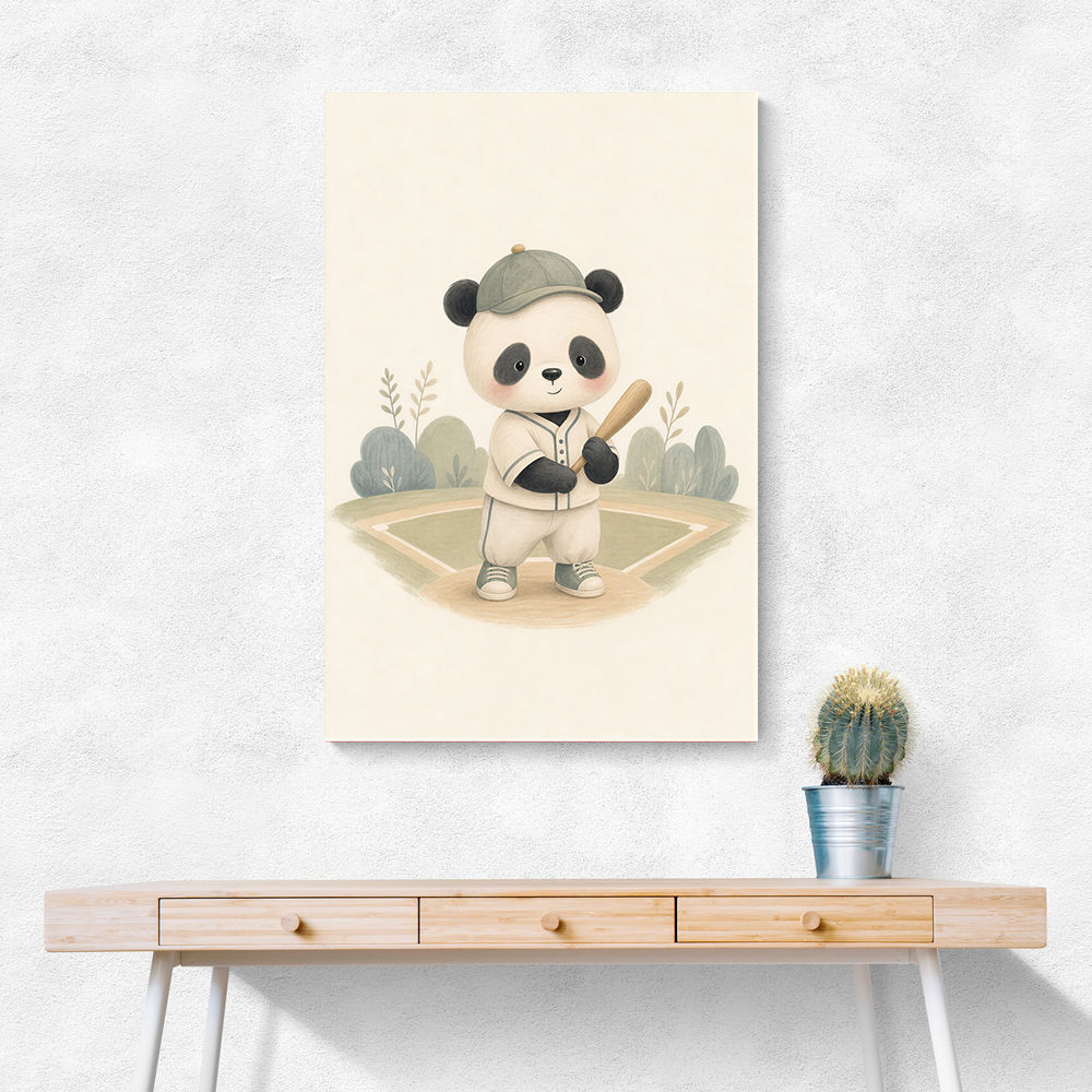 Panda Baseball Childrens Wall Art Print