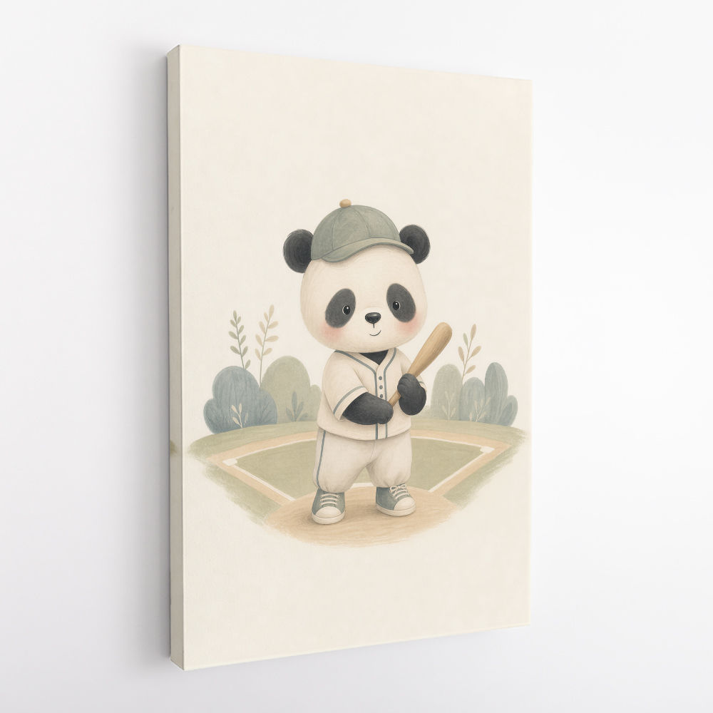 Panda Baseball Childrens Wall Art Print