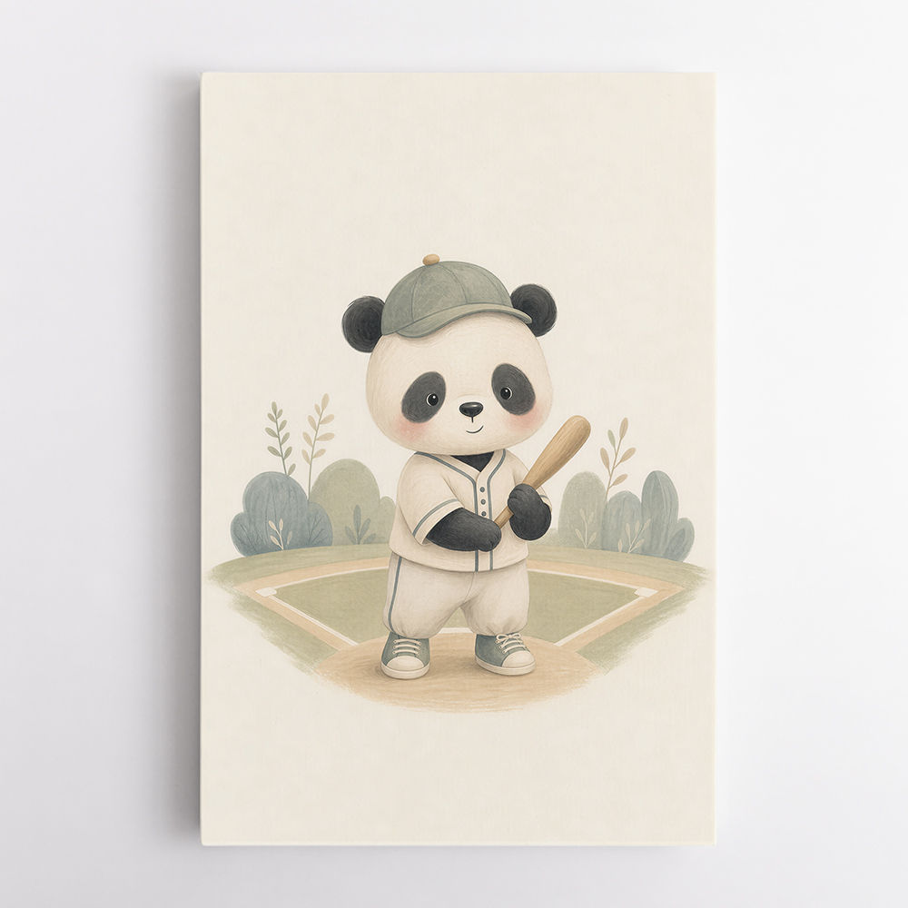 Panda Baseball Childrens Wall Art Print