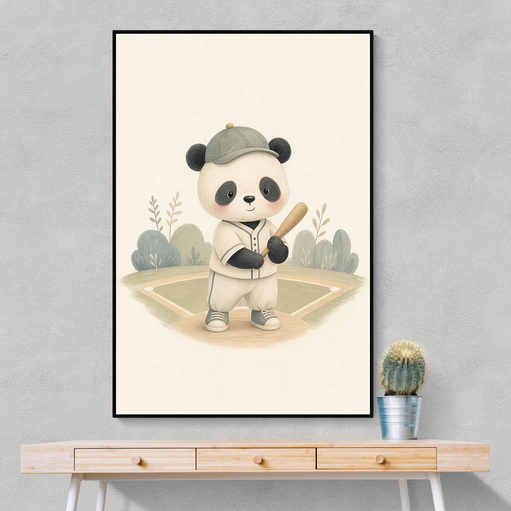 Panda Baseball Childrens Wall Art Print