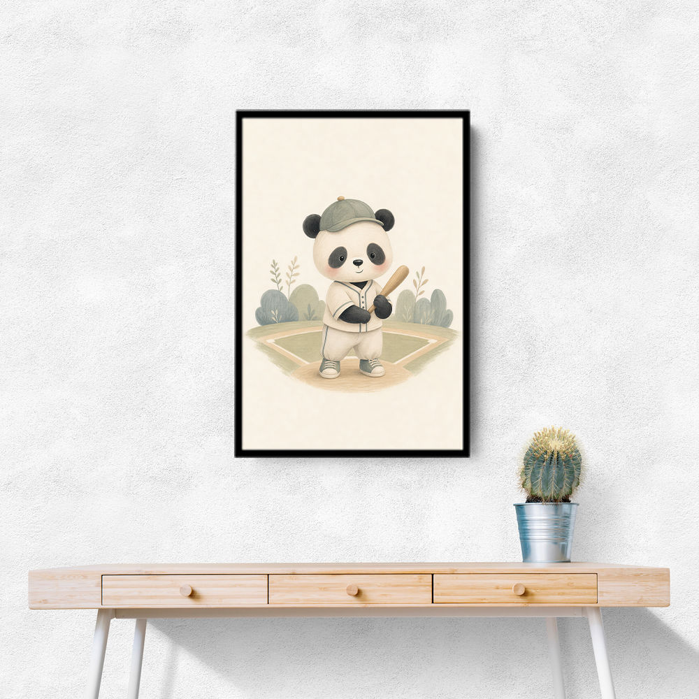 Panda Baseball Childrens Wall Art Print