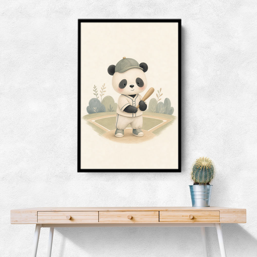 Panda Baseball Childrens Wall Art Print