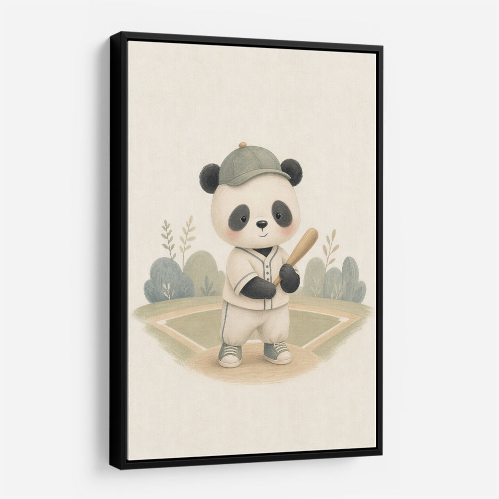 Panda Baseball Childrens Wall Art Print