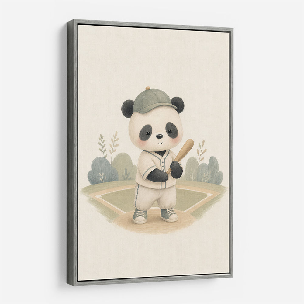 Panda Baseball Childrens Wall Art Print
