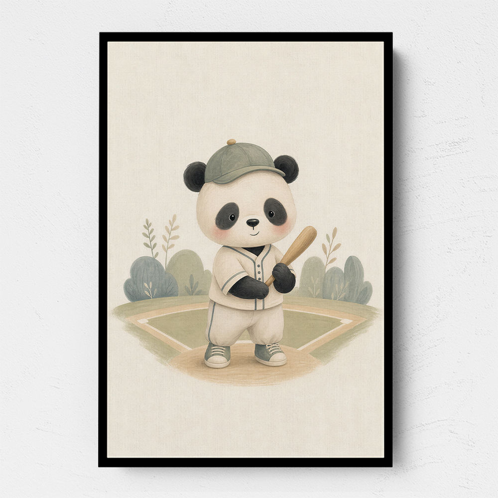 Panda Baseball Childrens Wall Art Print