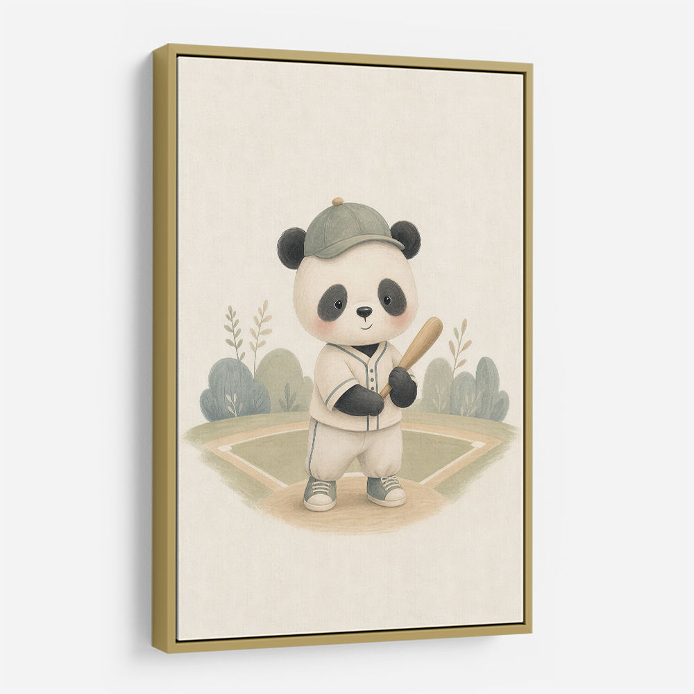 Panda Baseball Childrens Wall Art Print