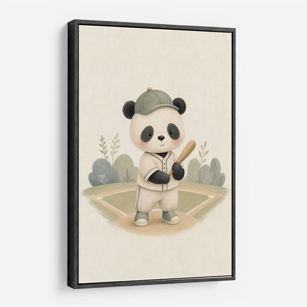 Panda Baseball Childrens Wall Art Print