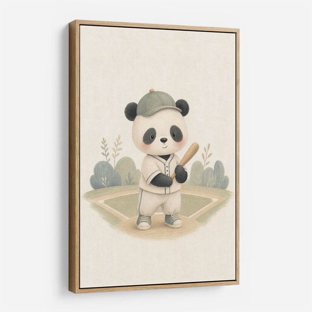 Panda Baseball Childrens Wall Art Print