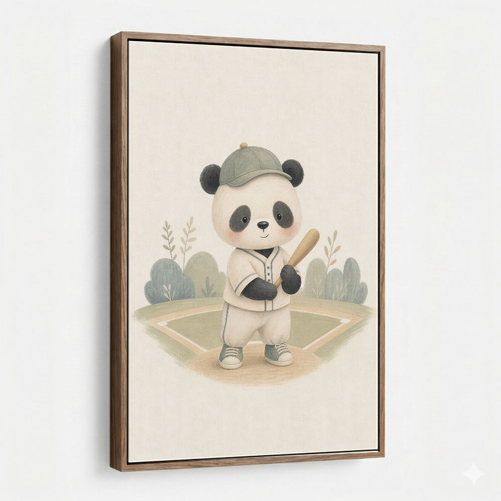Panda Baseball Childrens Wall Art Print