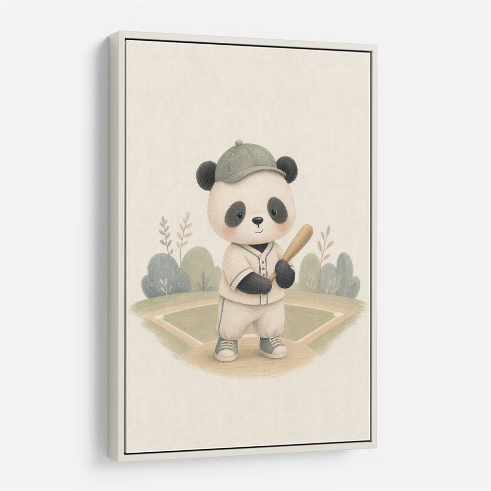 Panda Baseball Childrens Wall Art Print