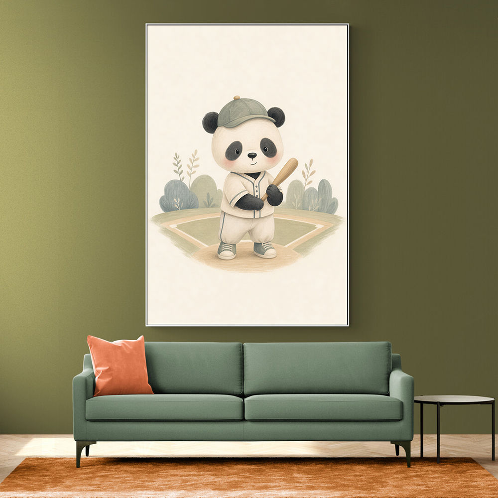 Panda Baseball Childrens Wall Art Print