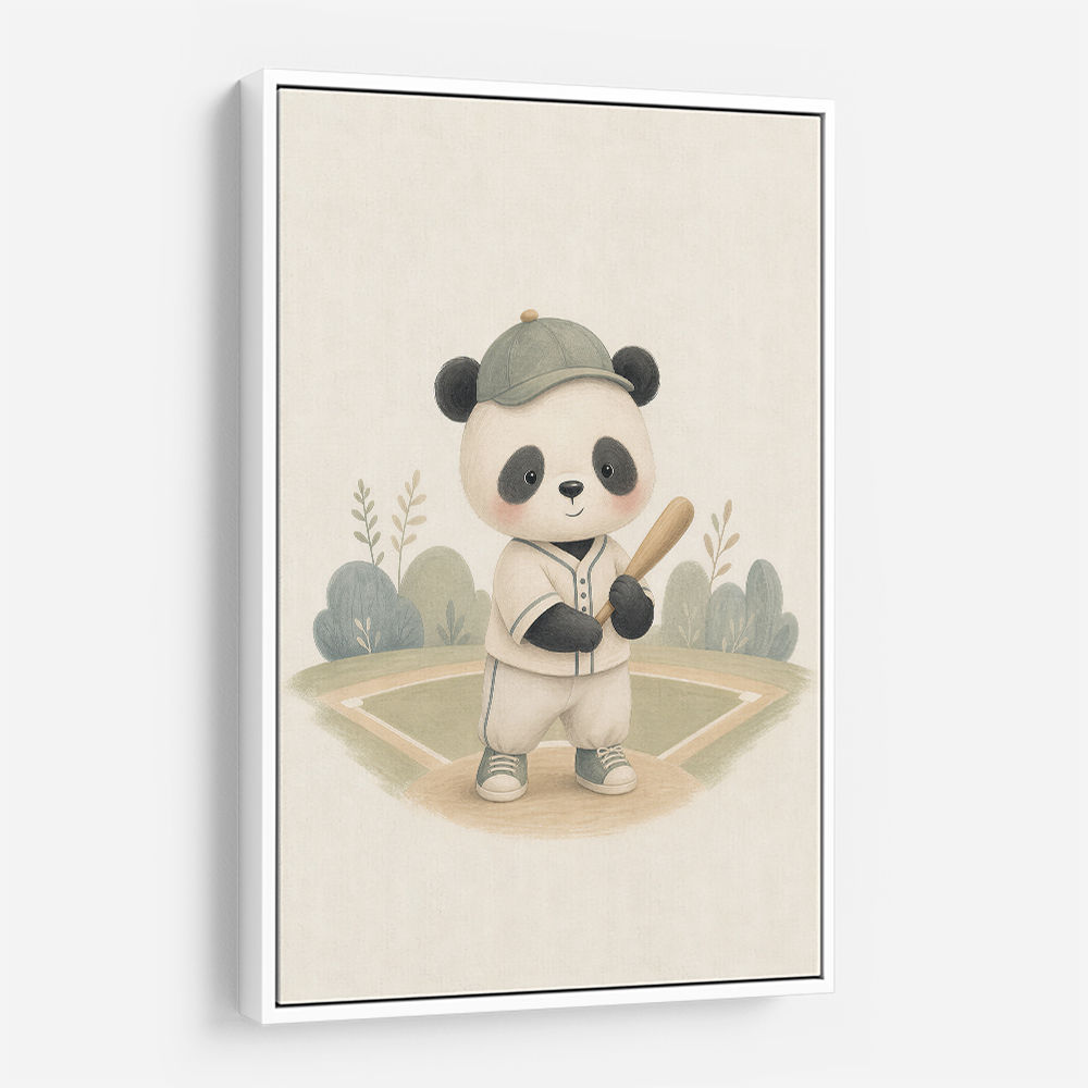 Panda Baseball Childrens Wall Art Print