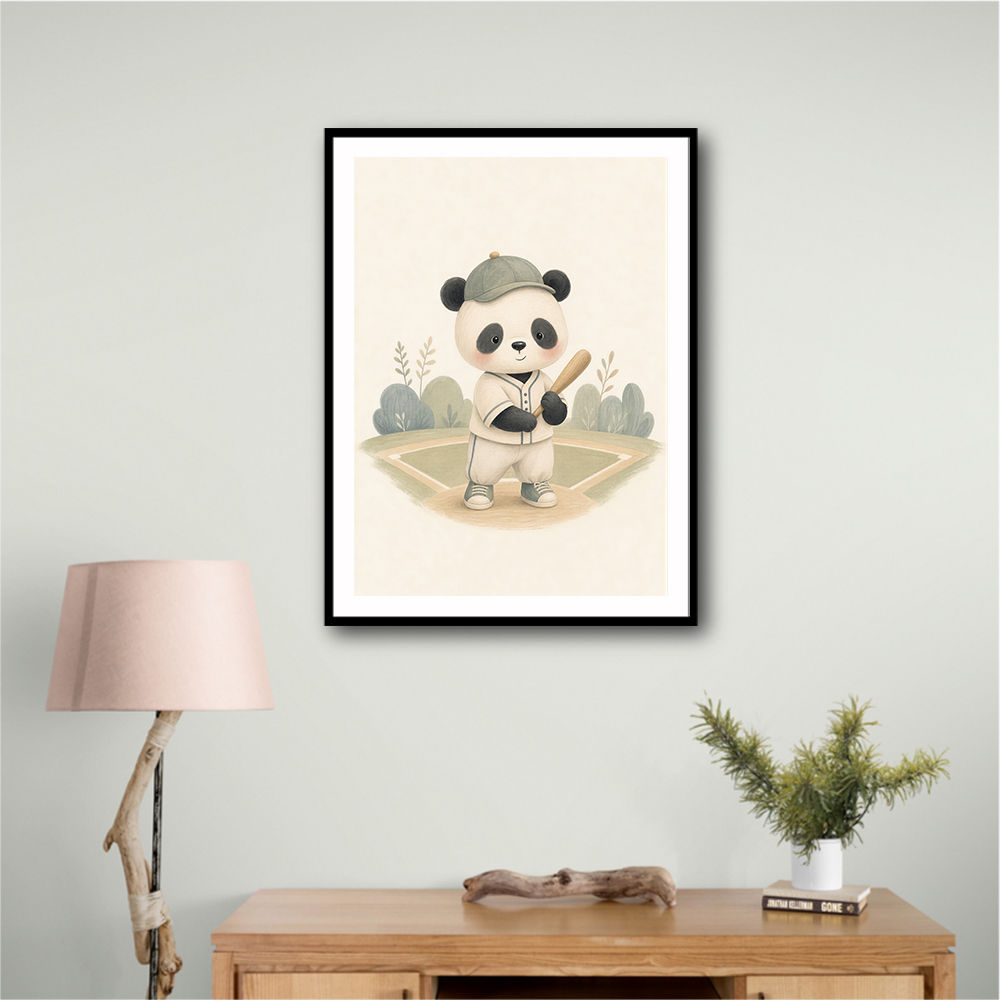 Panda Baseball Childrens Wall Art Print