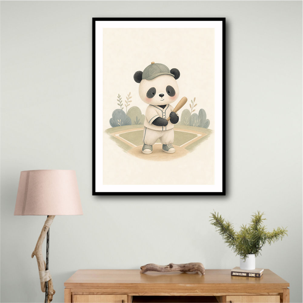 Panda Baseball Childrens Wall Art Print