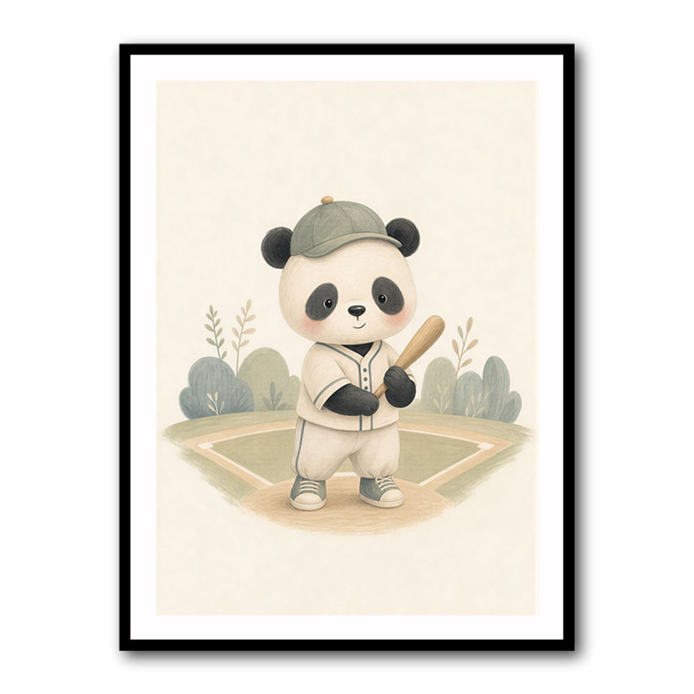 Panda Baseball Childrens Wall Art Print