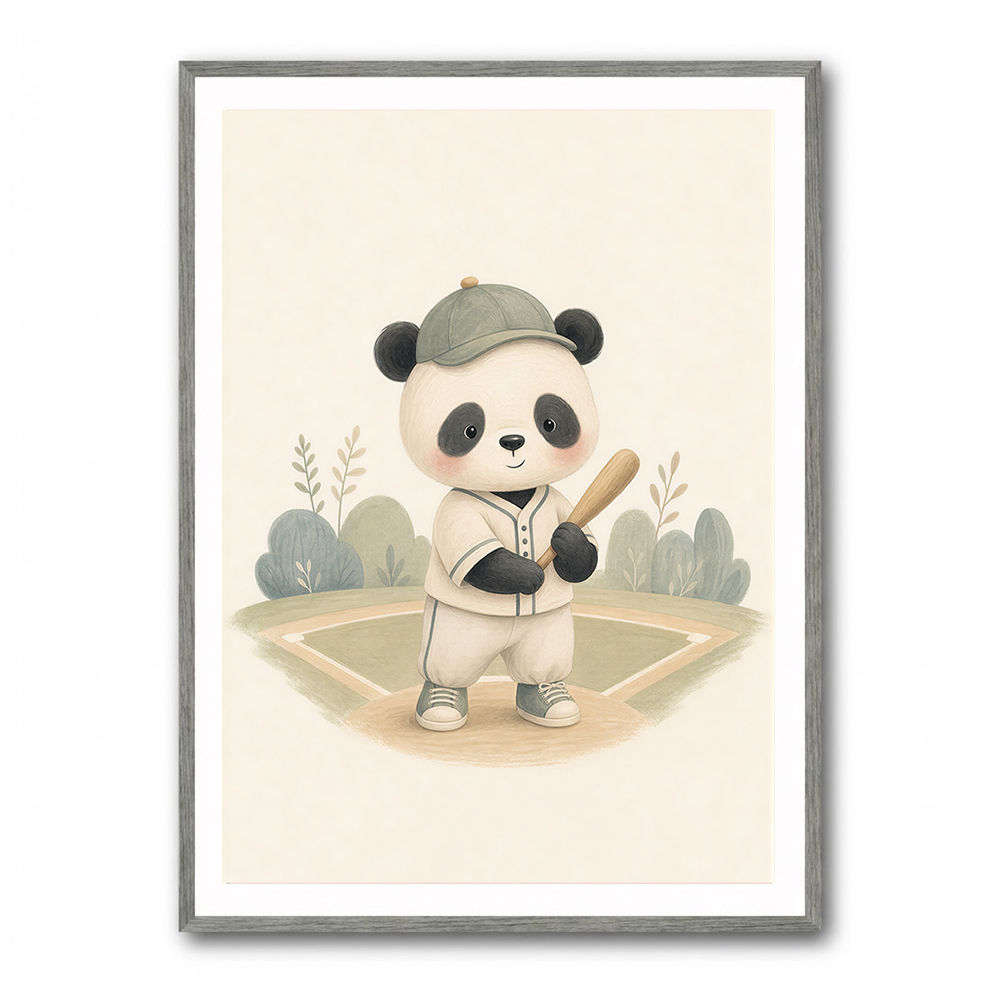 Panda Baseball Childrens Wall Art Print