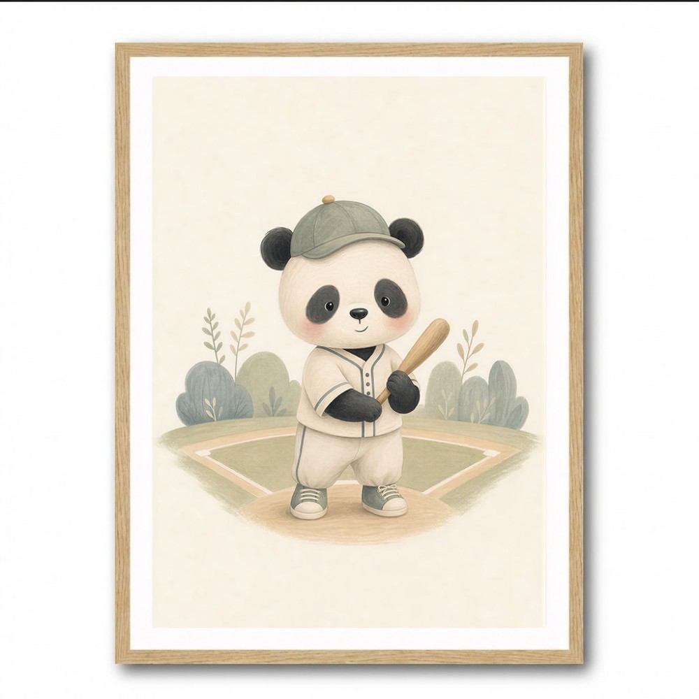 Panda Baseball Childrens Wall Art Print