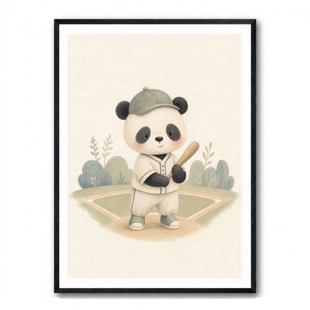 Panda Baseball Childrens Wall Art Print