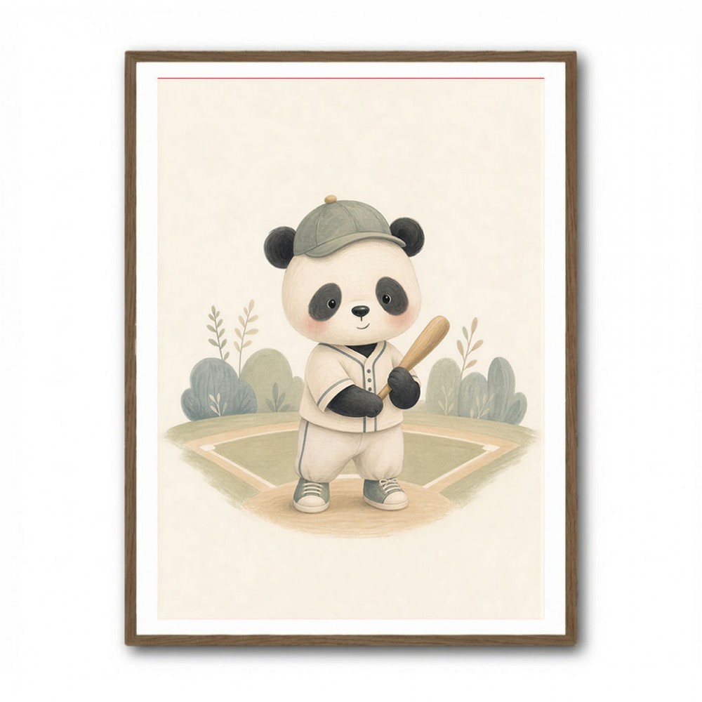Panda Baseball Childrens Wall Art Print