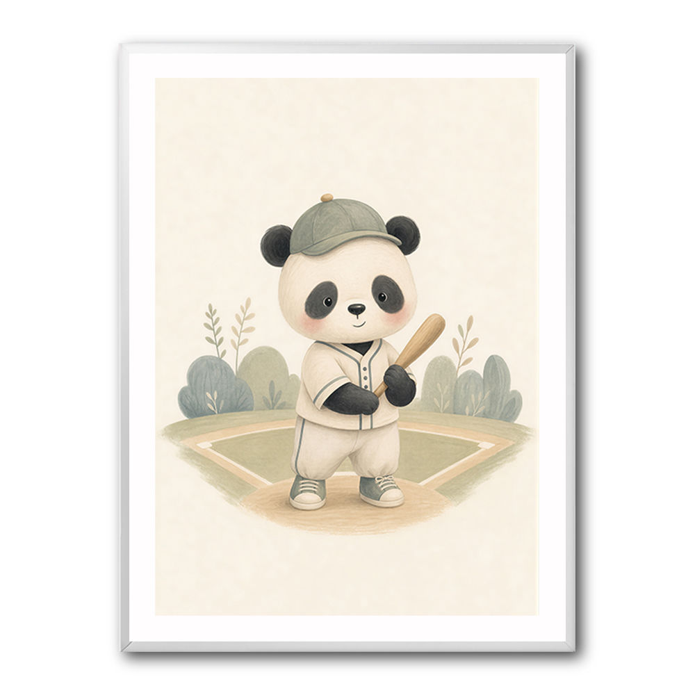 Panda Baseball Childrens Wall Art Print