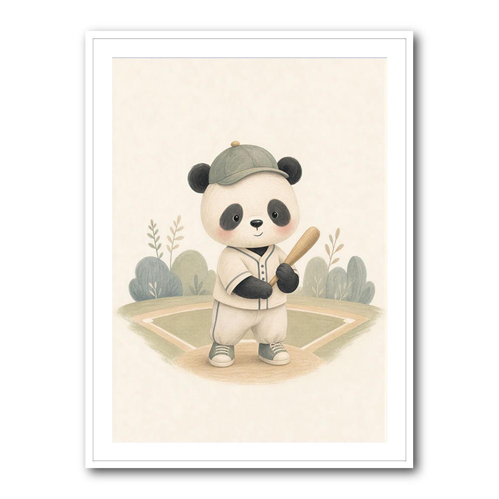 Panda Baseball Childrens Wall Art Print