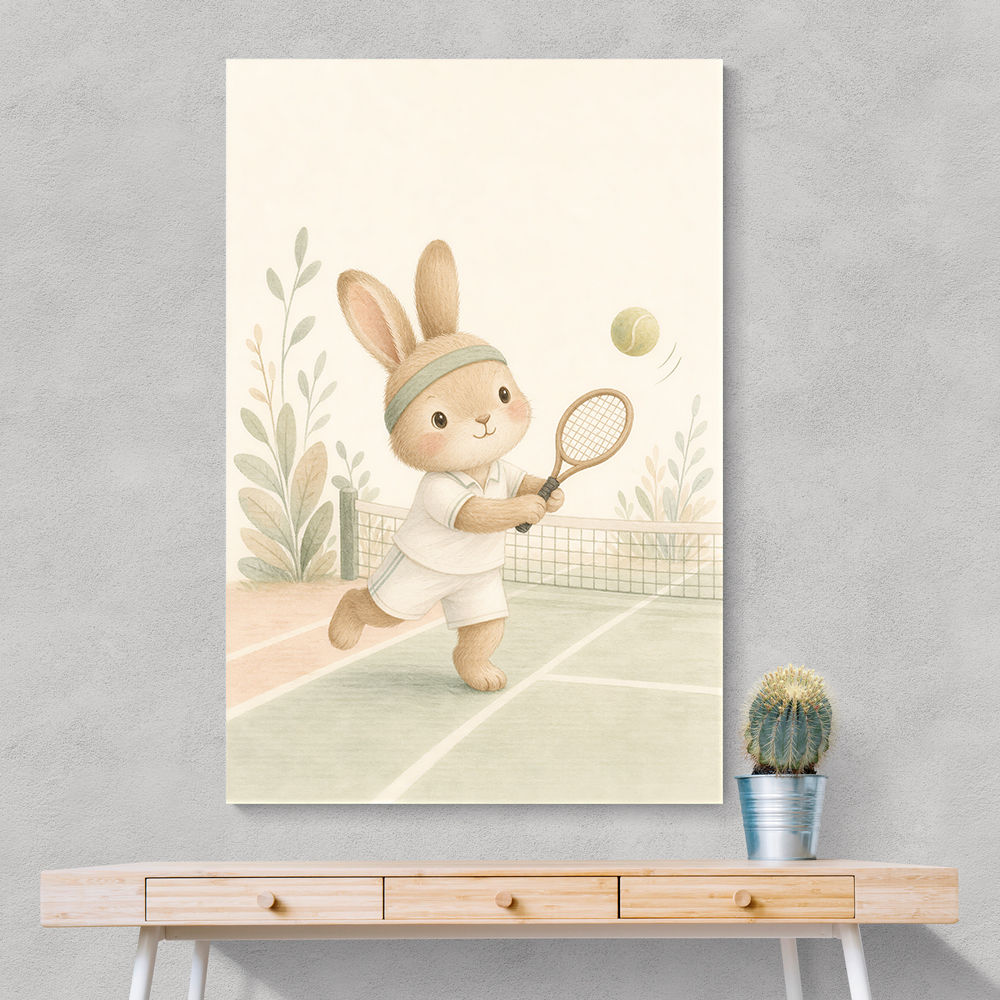 Tennis Rabbit Childrens Wall Art Print
