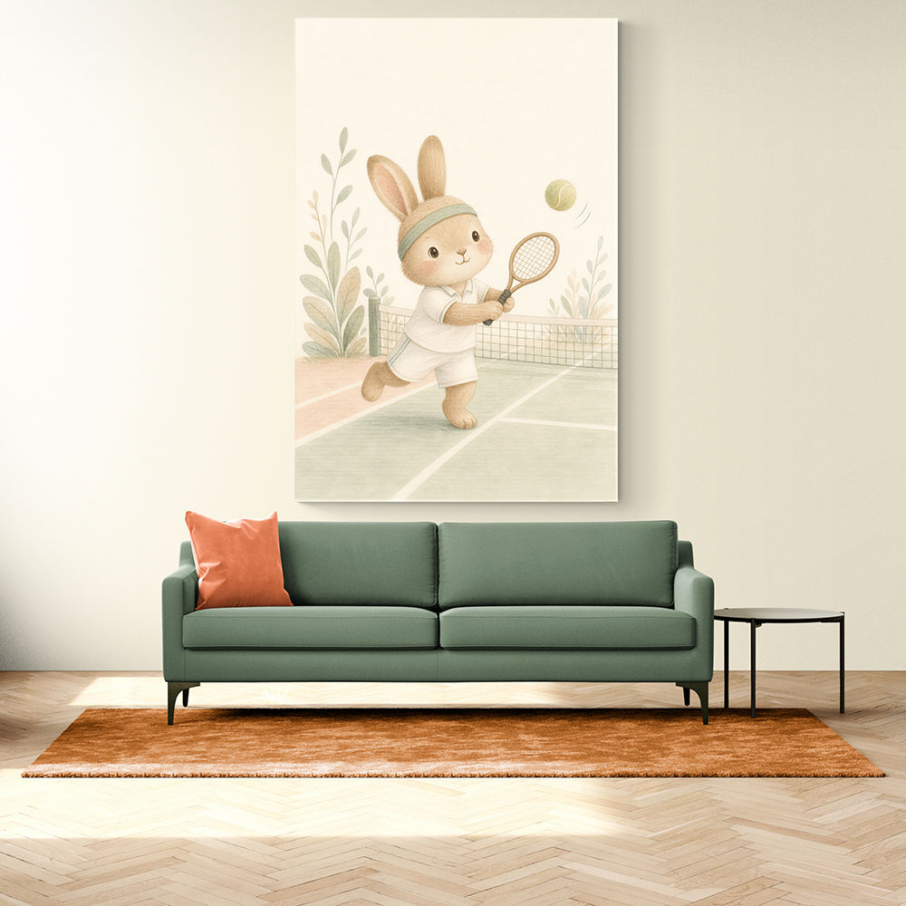 Tennis Rabbit Childrens Wall Art Print