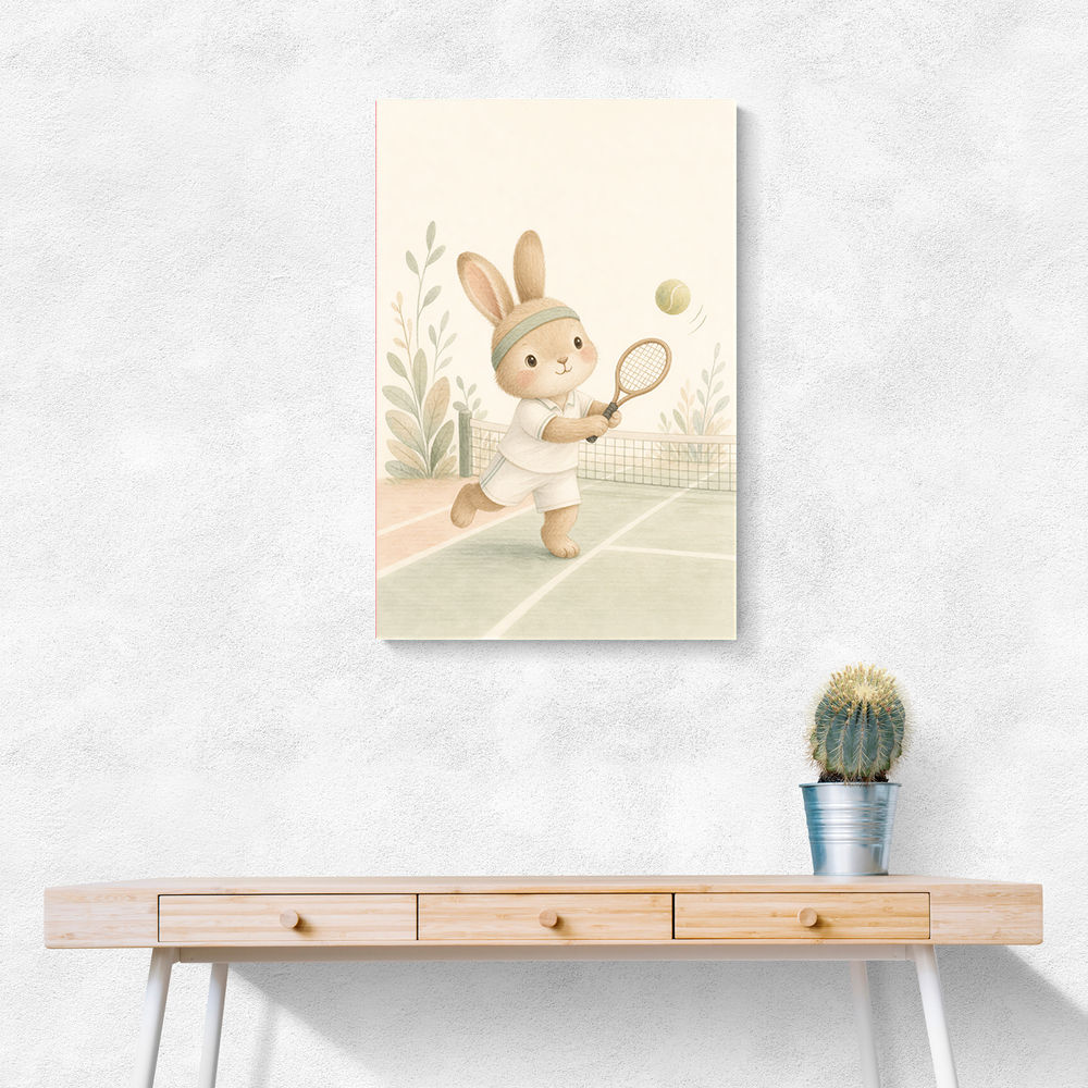 Tennis Rabbit Childrens Wall Art Print