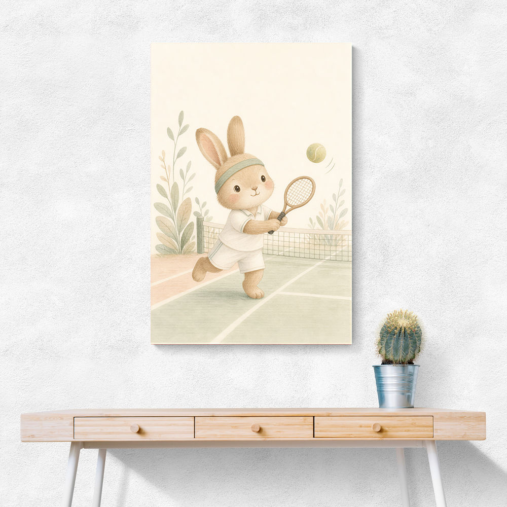 Tennis Rabbit Childrens Wall Art Print