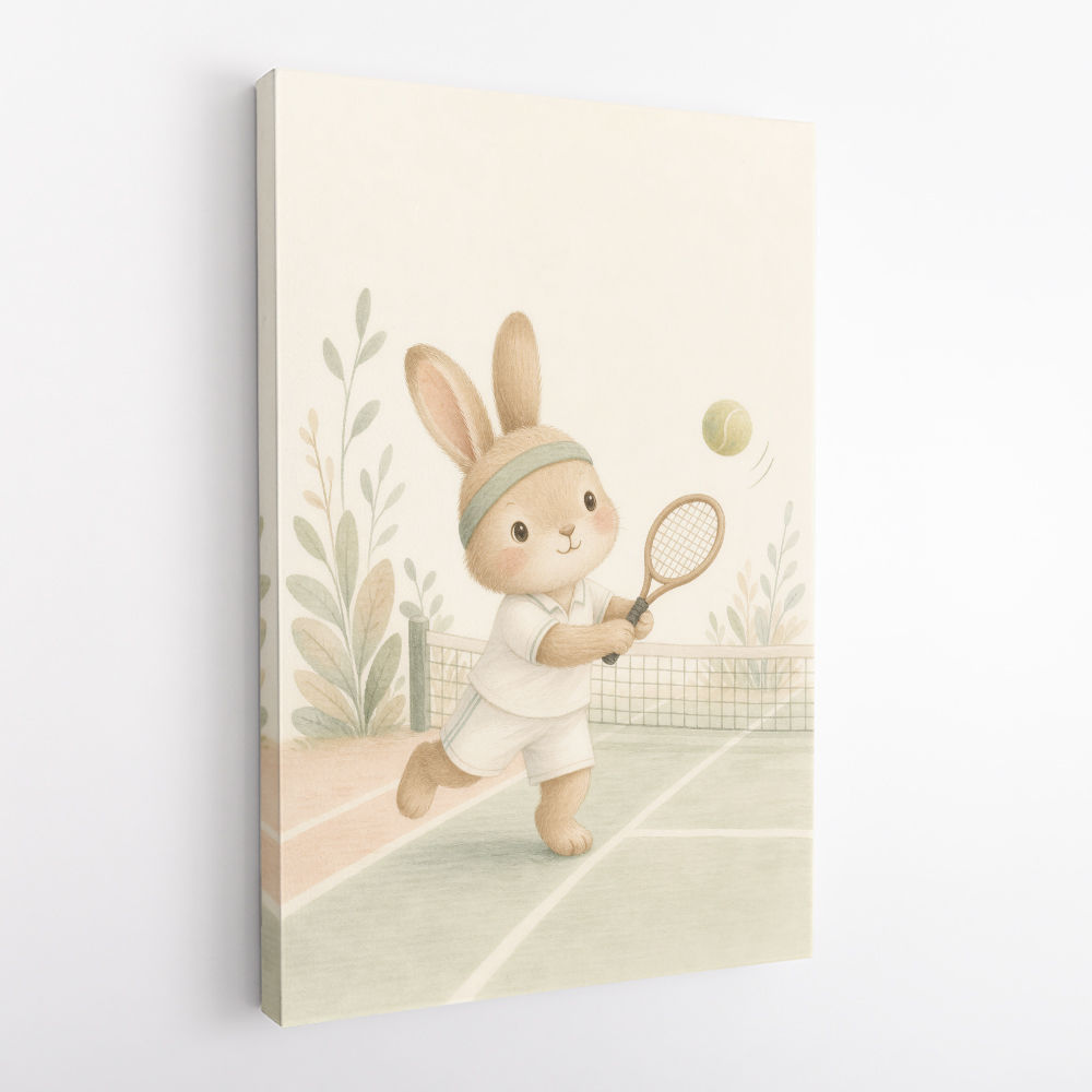 Tennis Rabbit Childrens Wall Art Print