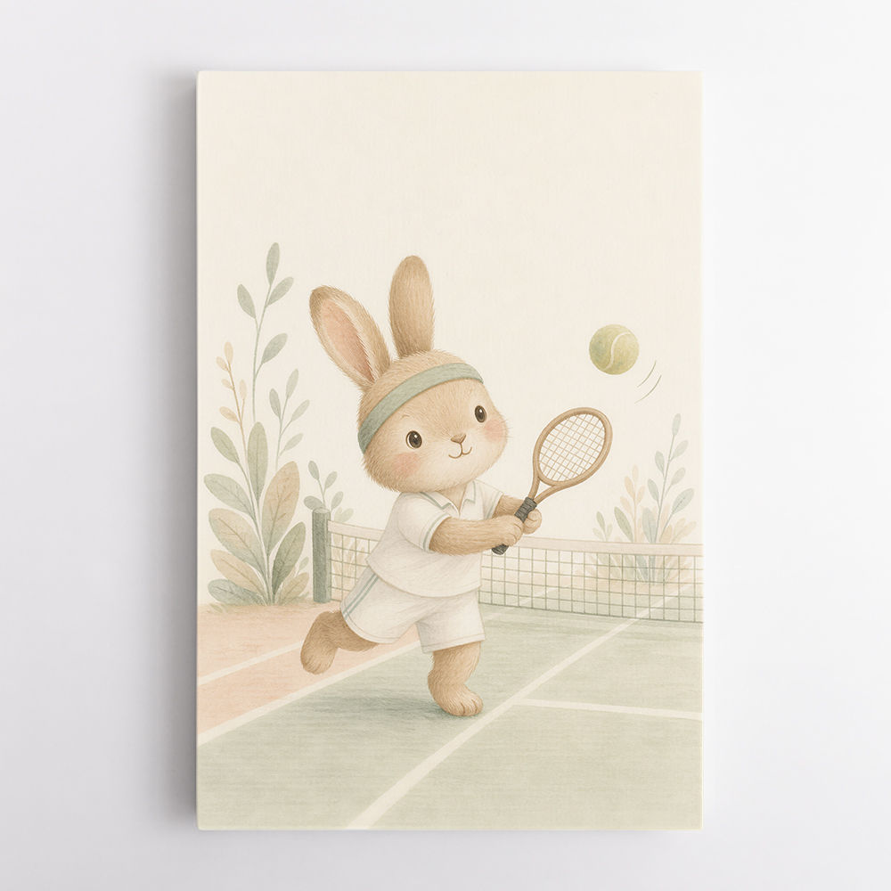Tennis Rabbit Childrens Wall Art Print