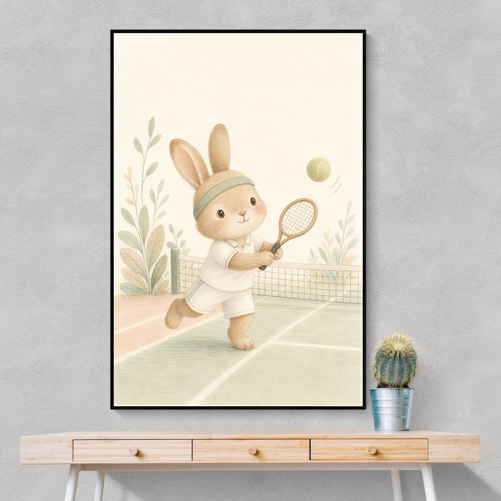 Tennis Rabbit Childrens Wall Art Print