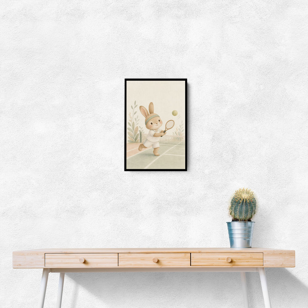 Tennis Rabbit Childrens Wall Art Print