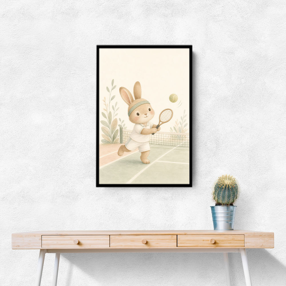 Tennis Rabbit Childrens Wall Art Print